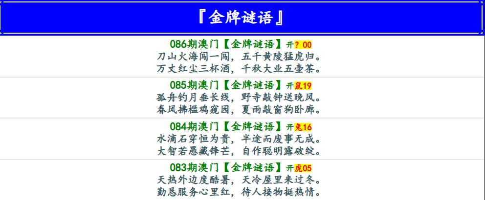 086期金牌谜语[图]